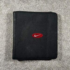 Vintage Nike Mead Zippered 3 Ring Binder Black Red Swoosh Logo Organizer Case